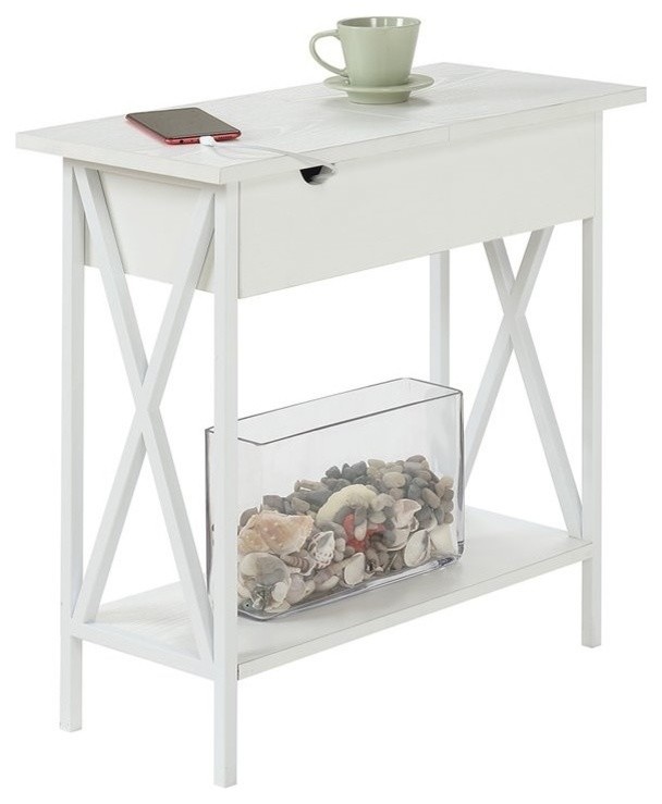 Convenience Concepts Tucson Electric Flip Top Table in White Wood Finish   Contemporary   Side Tables And End Tables   by Homesquare  Houzz