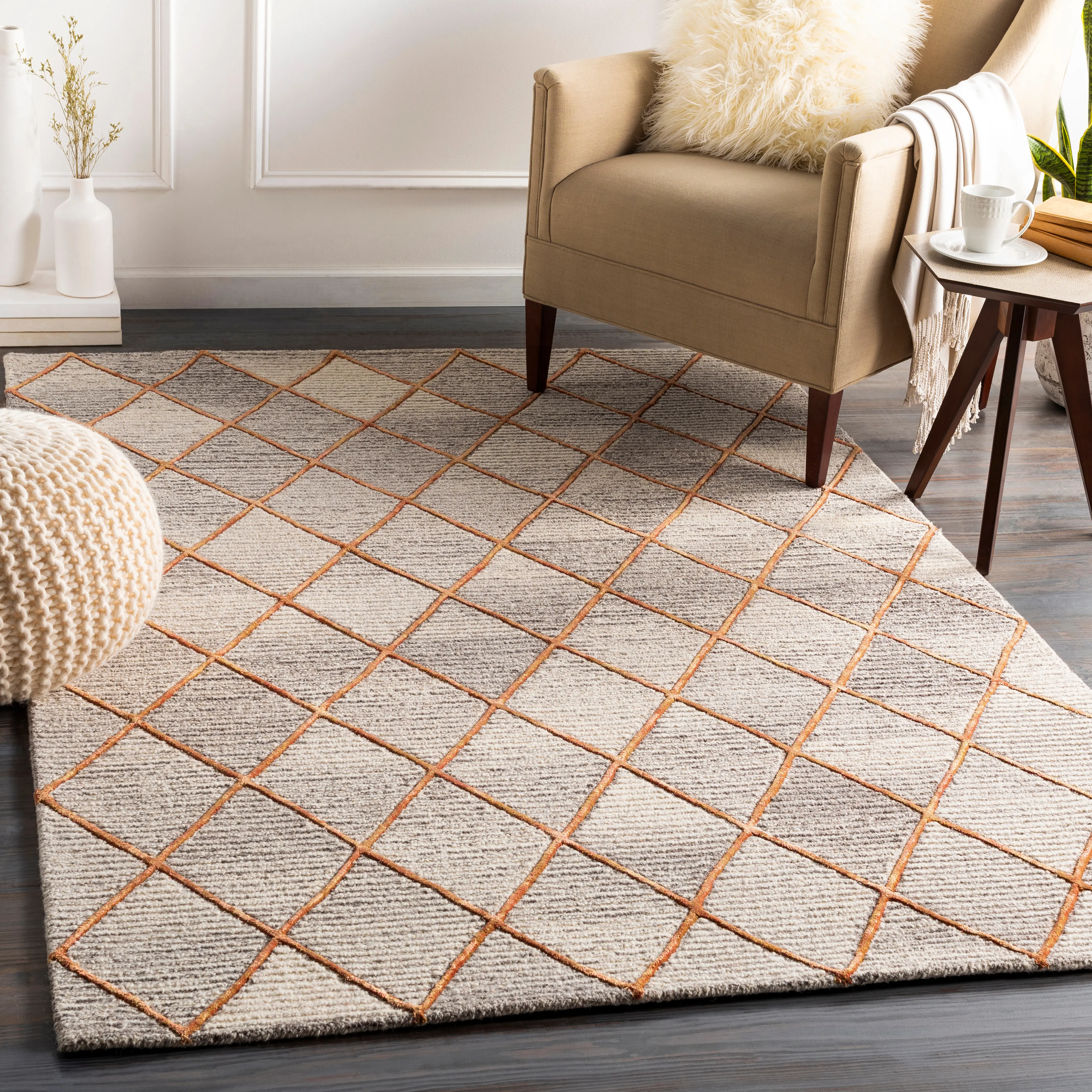 Eaton 8 x 10 Orange Diamond Area Rug