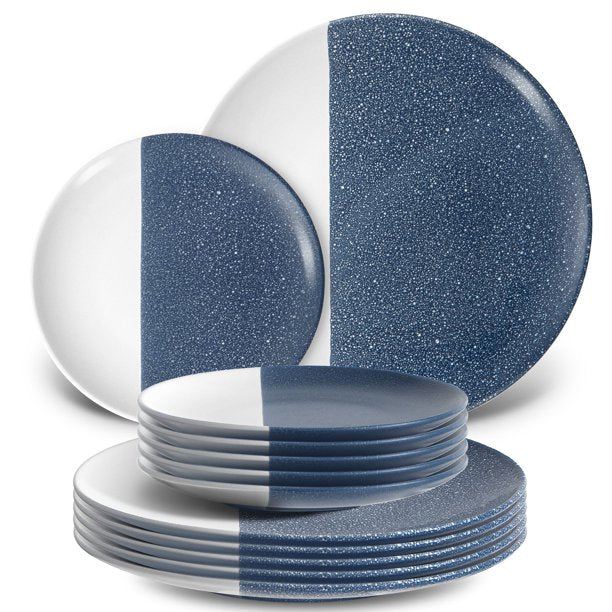 12-Piece Dinner Plates Set, Large Size Luncheon Plate Set Modern Porcelain Serving Plate