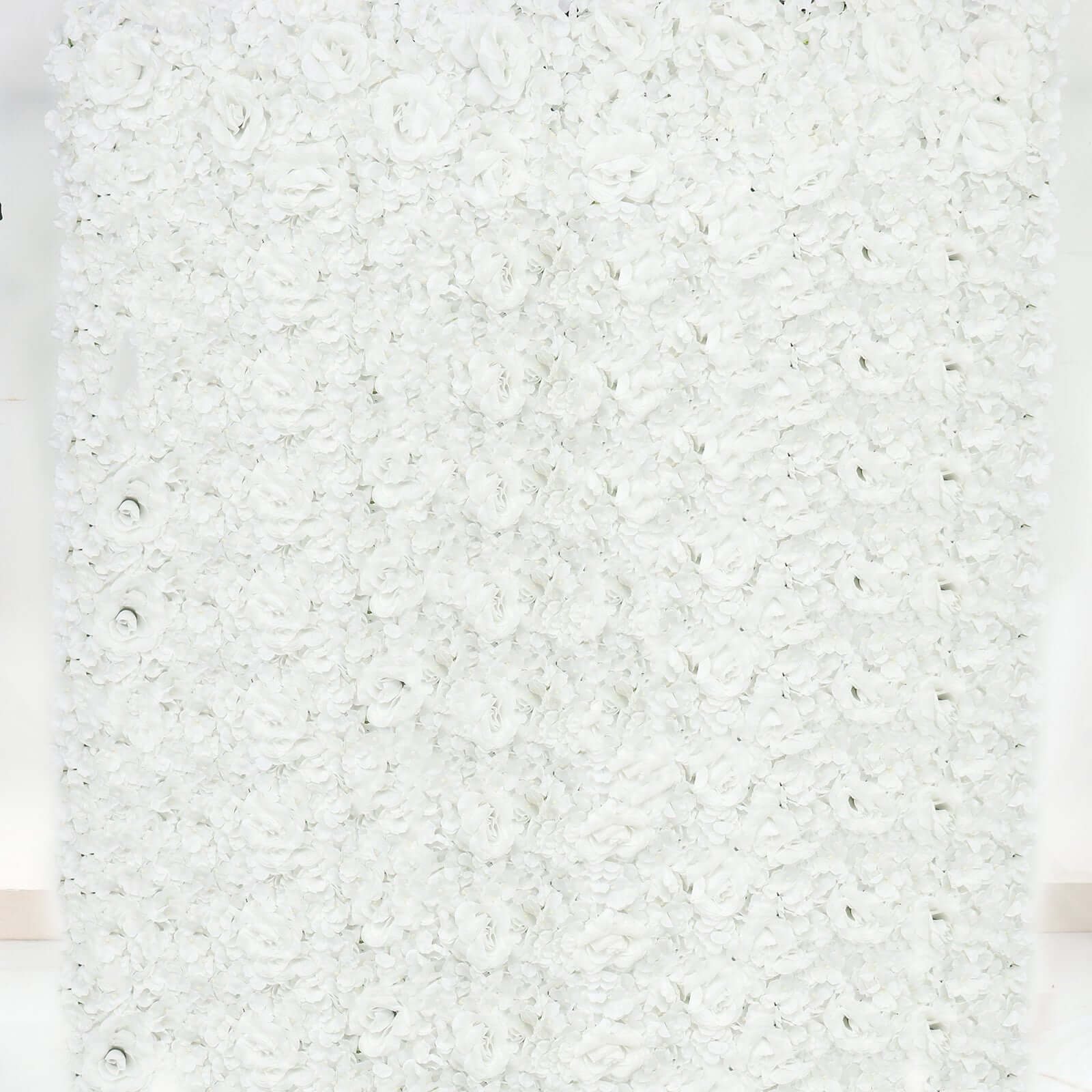 White 3D Silk Rose and Hydrangea Flower Wall Mat Backdrop - 4 Artificial Panels 11 Sq ft.