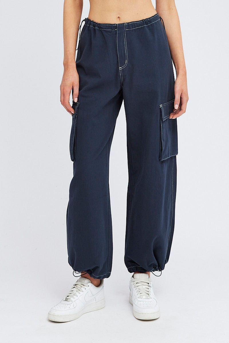 Blue Parachute Pants Low Rise