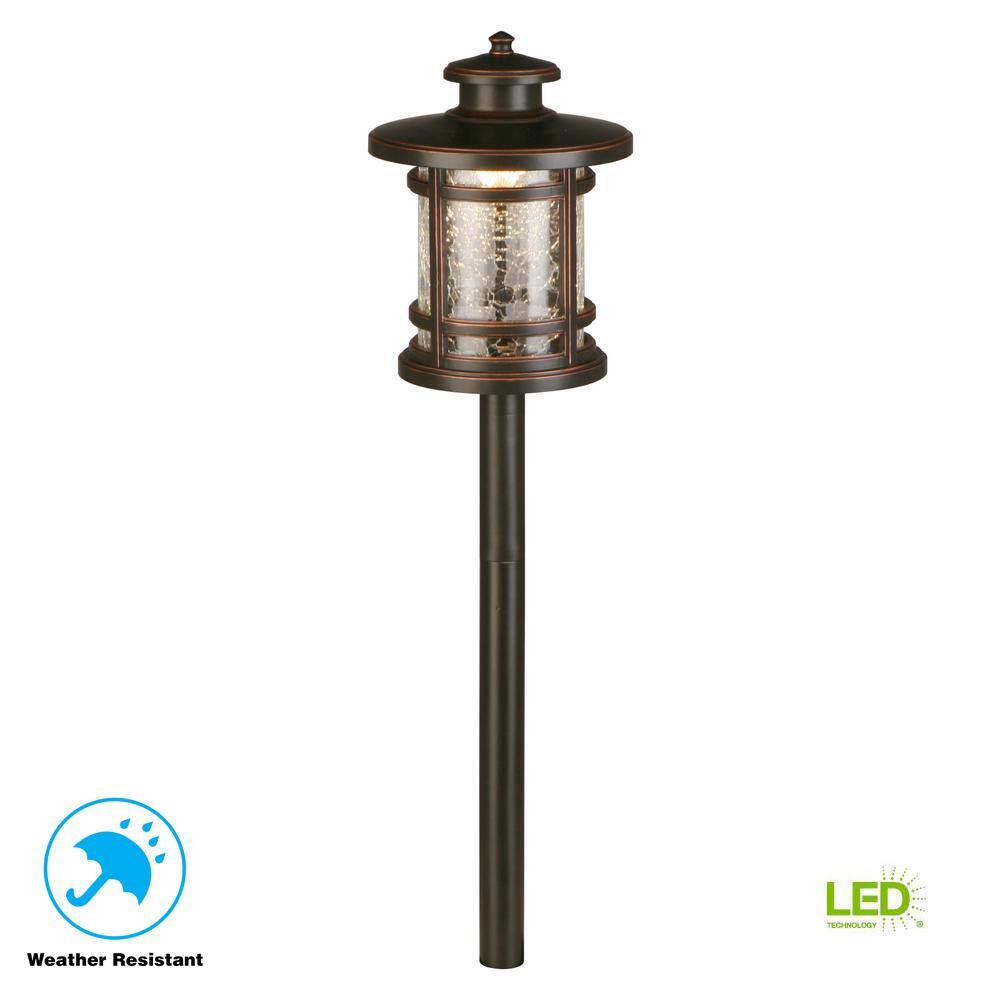 Hampton Bay Birmingham 3-Watt Oil Rubbed Bronze Outdoor Integrated LED Landscape Path Light with Crackled Shade JAQ1501L-2Crac