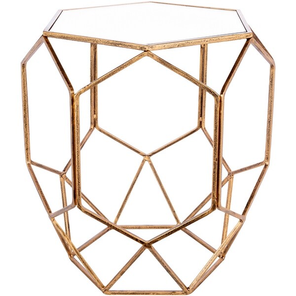 Arham Hexagon Glass Top and Metal Geometric Frame End Table - 22