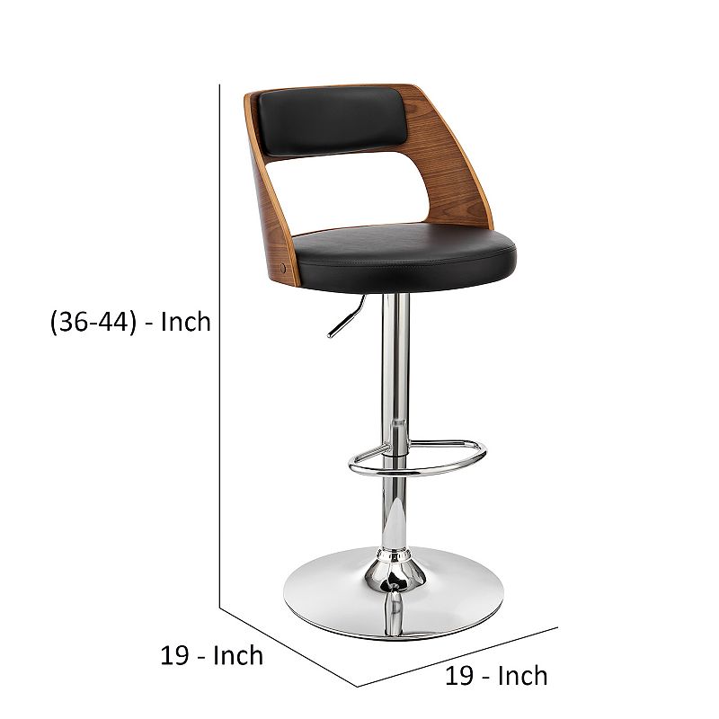 Adjustable Barstool with Open Design Wooden Back， Black and Brown