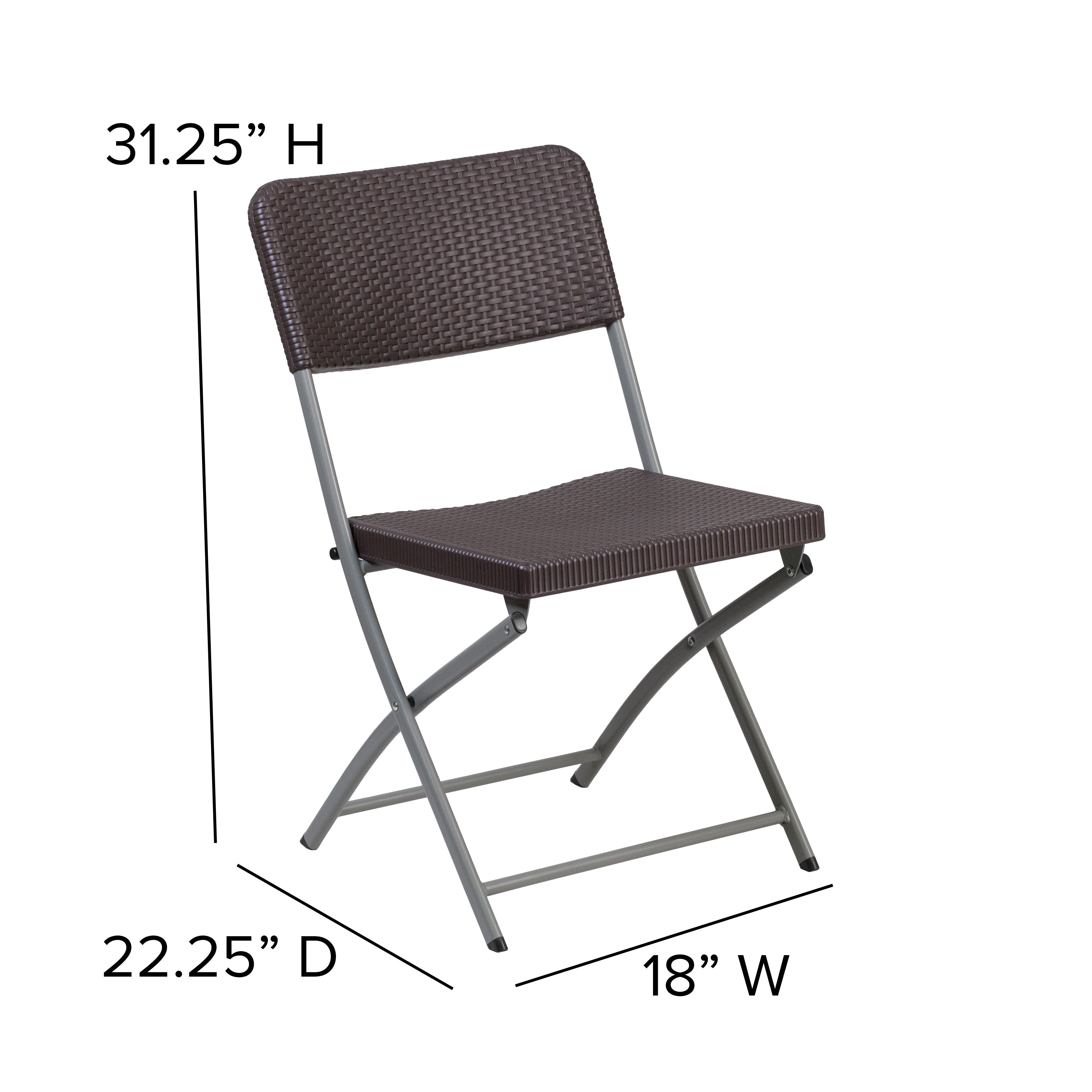 Emma + Oliver 2 Pack Brown Rattan Plastic Indoor-Outdoor Patio Folding Chair