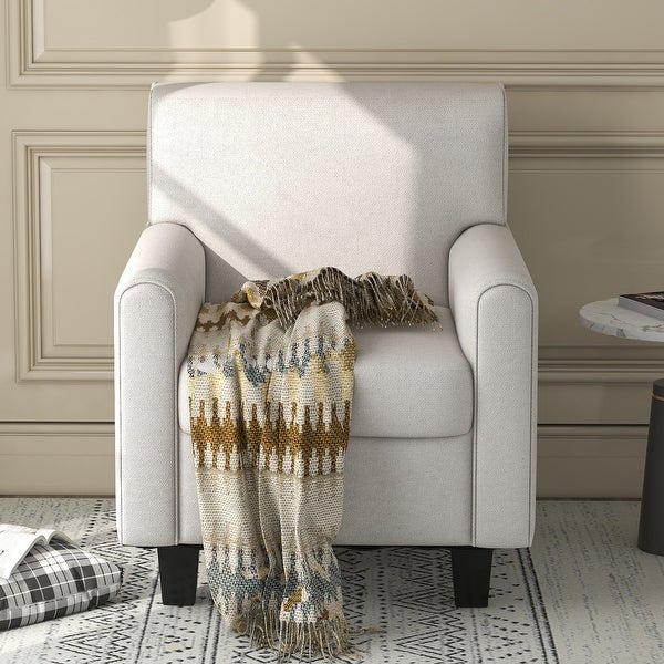 Linen Upholstered Accent Armchair with Tapered Solid Wood Legs and Square Arm