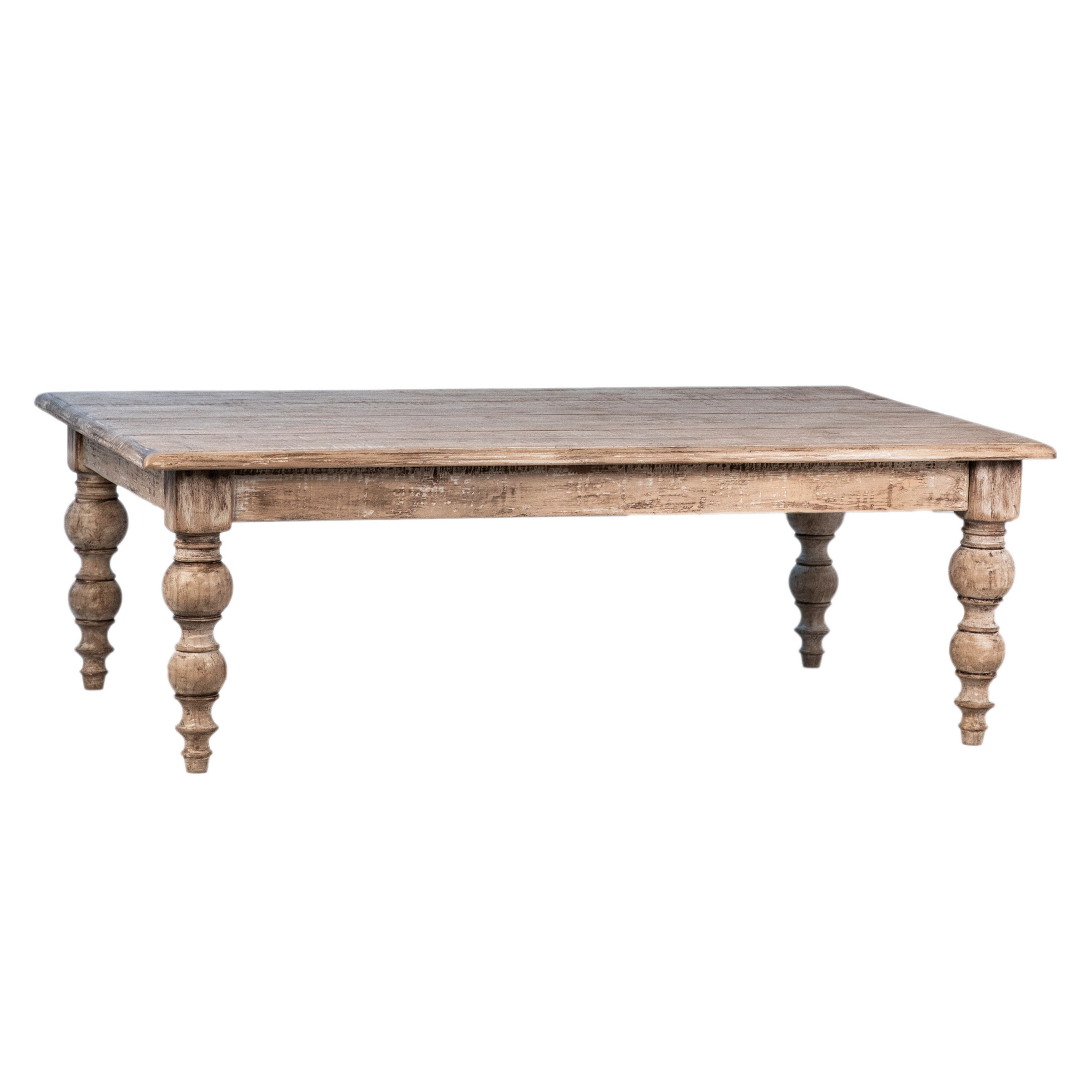 Zuri 54-inch Rectangular Reclaimed Pine Coffee Table with Carved Four Poster Legs Finished in an Antique Seal