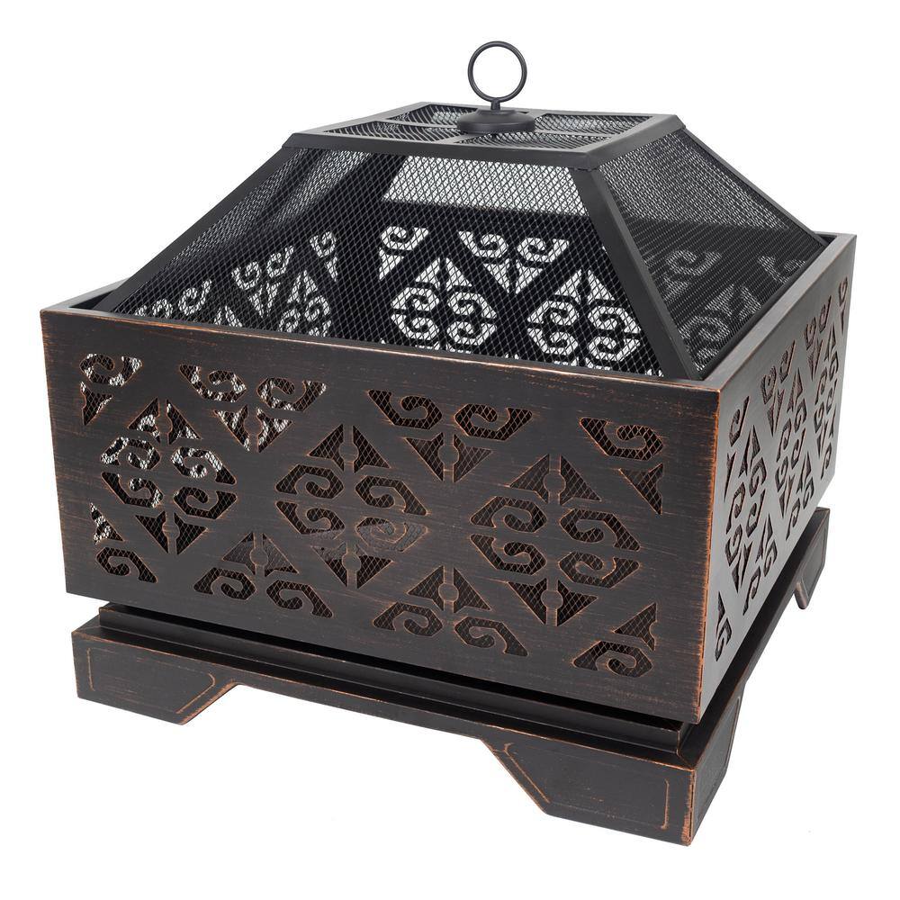 Pleasant Hearth Vienna 26 in. W x 26 in. H Square Steel Wood Burning Rubbed Bronze Fire Pit OFW118S