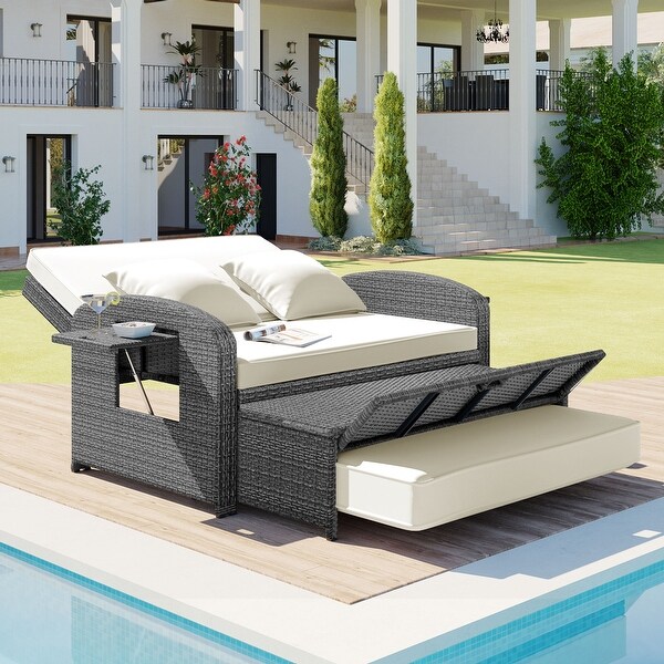 2Person Rattan Reclining Daybed with Adjustable Back