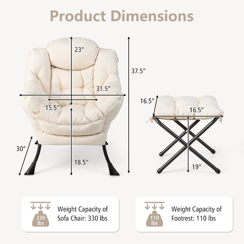 Modern Accent Sofa Chair With Folding Footrest And Side Pocket