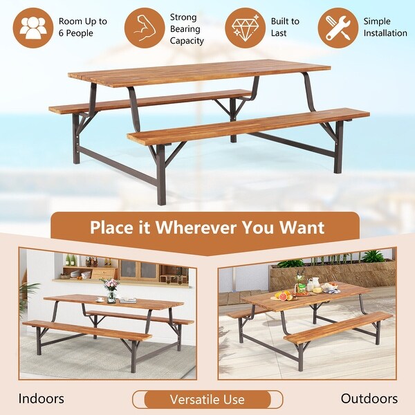 6Person Outdoor Picnic Table and Bench Set with 2 Inch Umbrella Hole