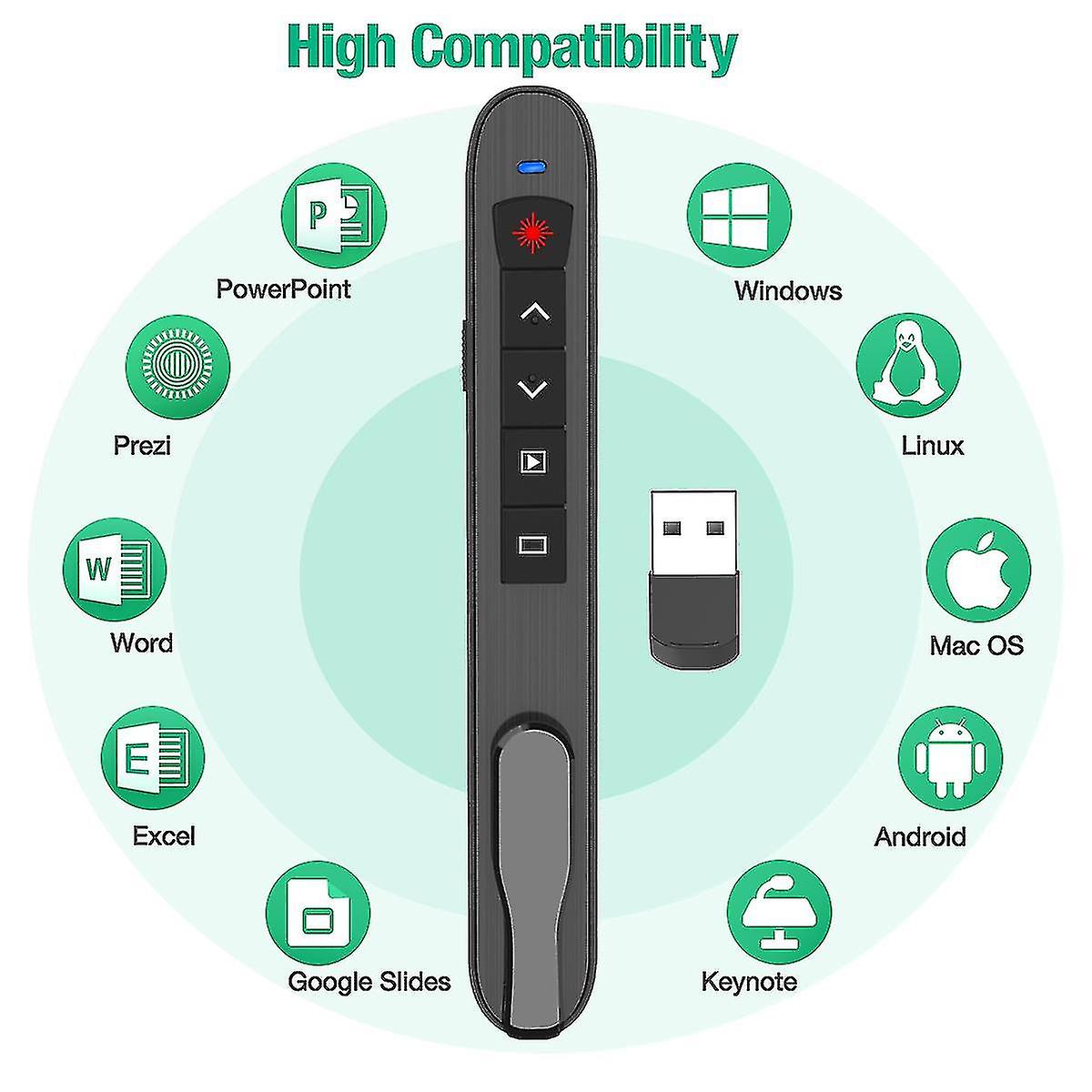 Rechargeable Wireless Presenter For Powerpoint Presentation Ppt Green Light Pointer Remote Control Presentation Clicker For Pc