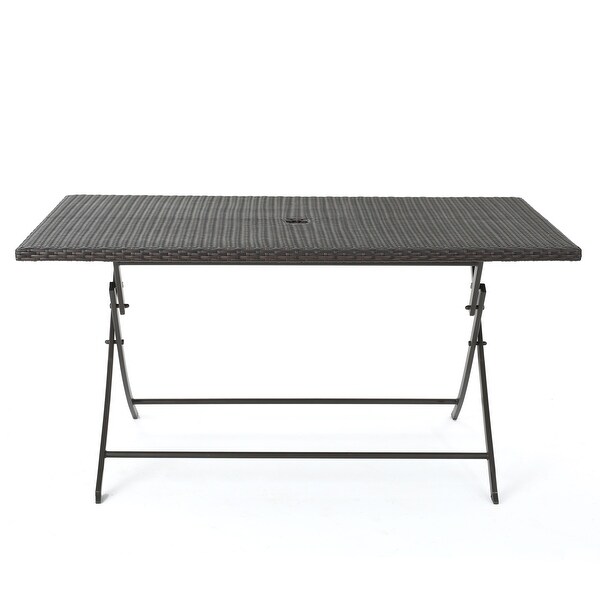 Outdoor Rectangle Foldable Dining Table with Topquality Polyethylene Wicker and a Sturdy Iron Tubing Frame