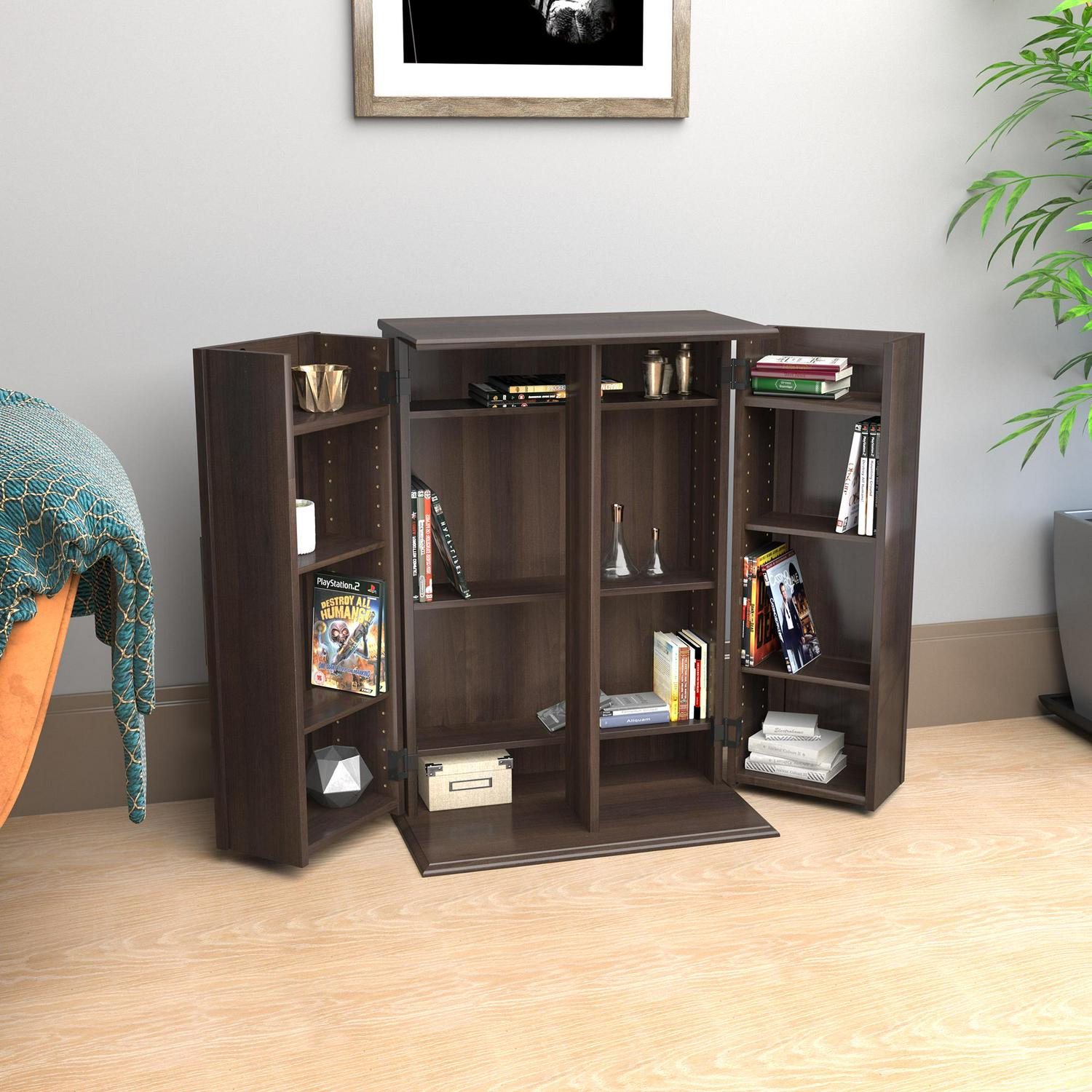 Prepac Locking Media Storage Cabinet with Shaker Doors， Espresso