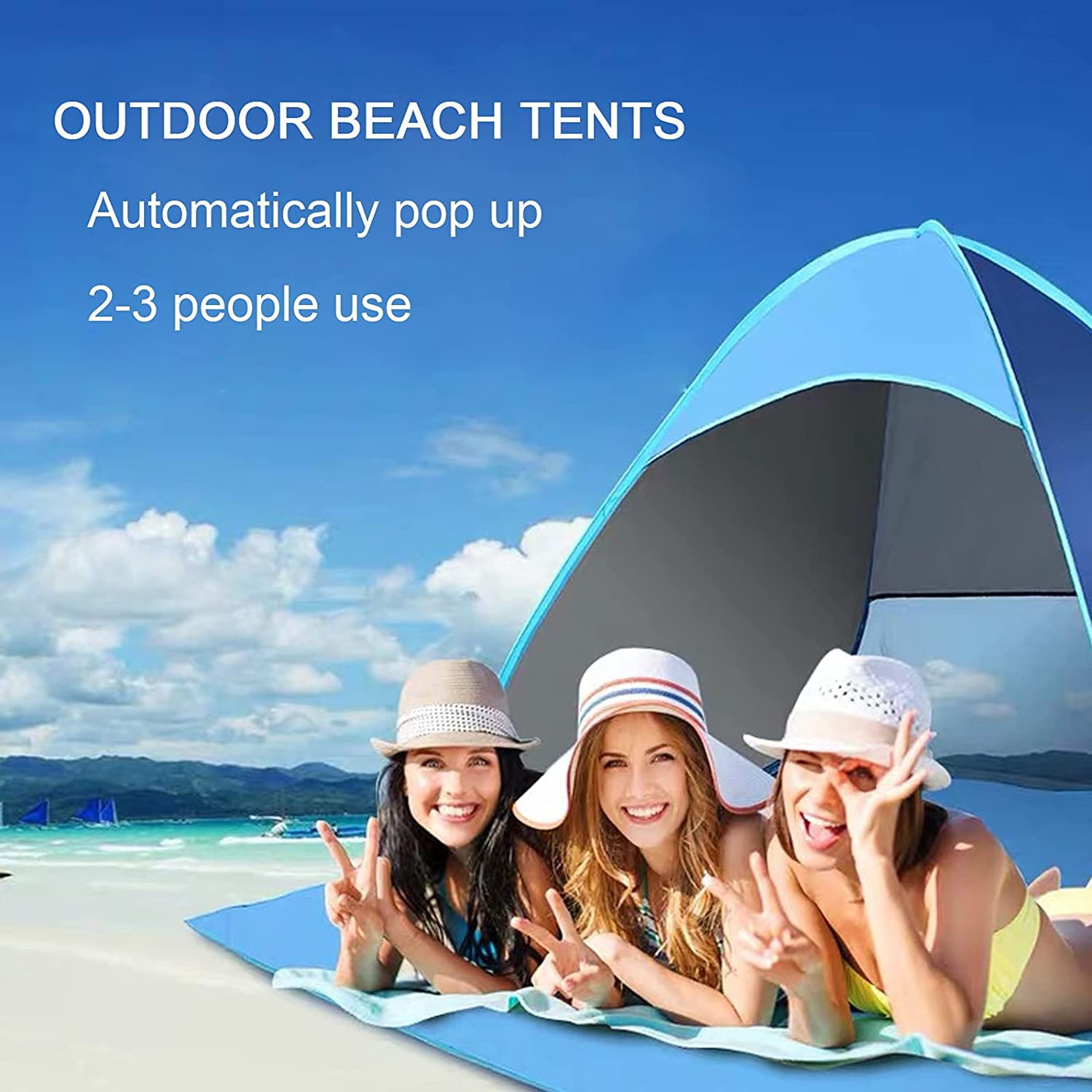 Cosmonic Beach Tent with Tent Stakes， Pop up Beach Tent Sun Shade Shelter for 1-3 Person， Outdoors