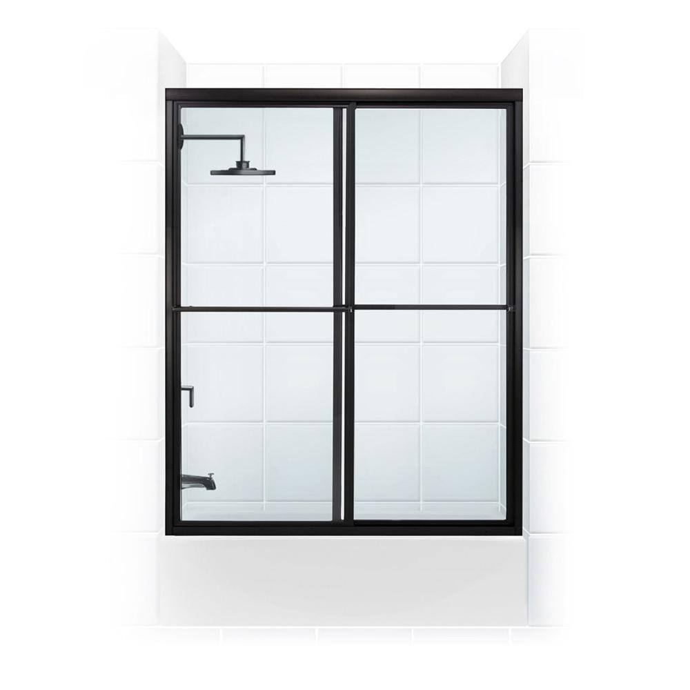 Coastal Shower Doors Newport 54 in. to 55.625 in. x 58 in. Framed Sliding Bathtub Door with Towel Bar in Matte Black and Clear Glass 1554.58O-C