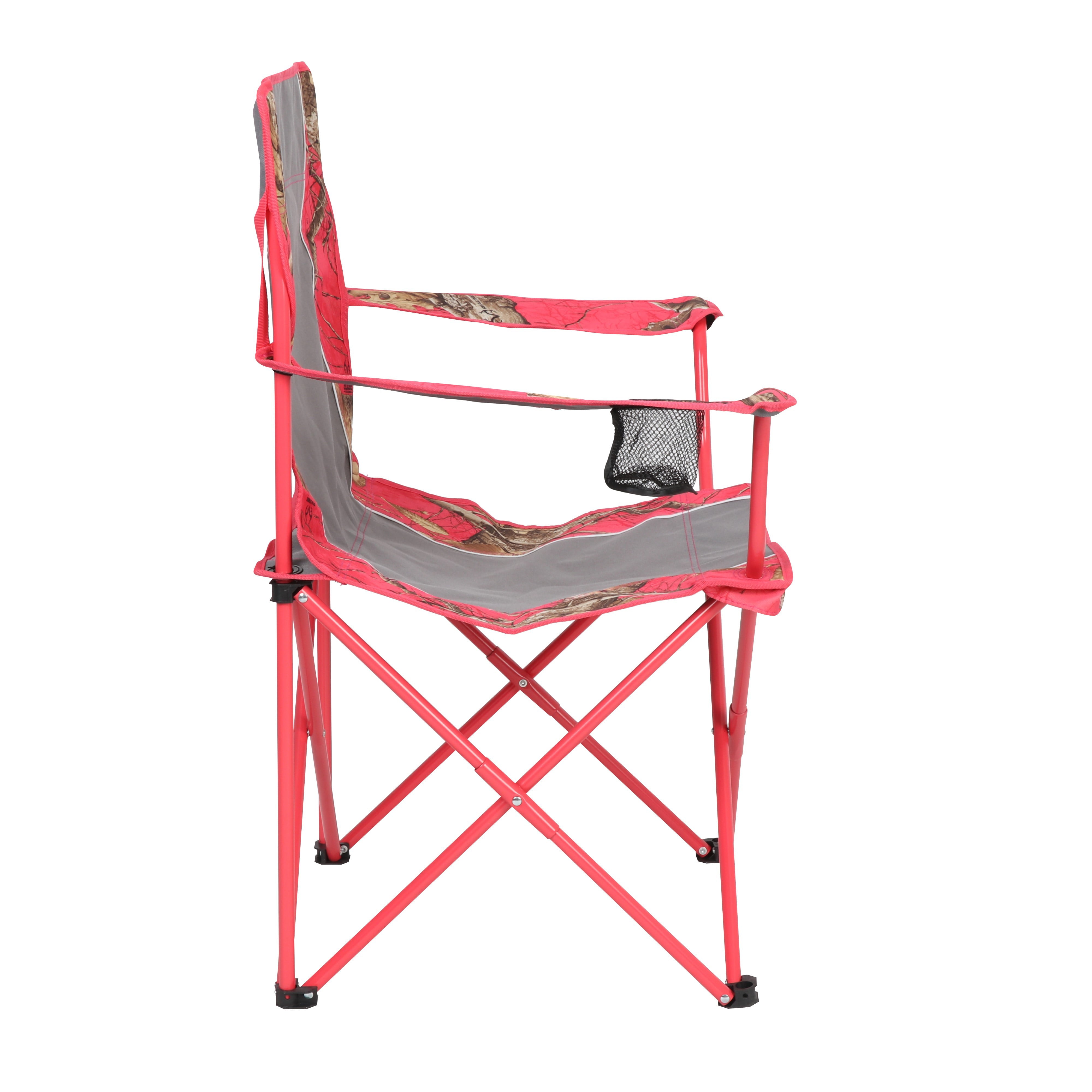 Realtree Basic Camo Outdoor Camping Chair with Cup Holder, Pink