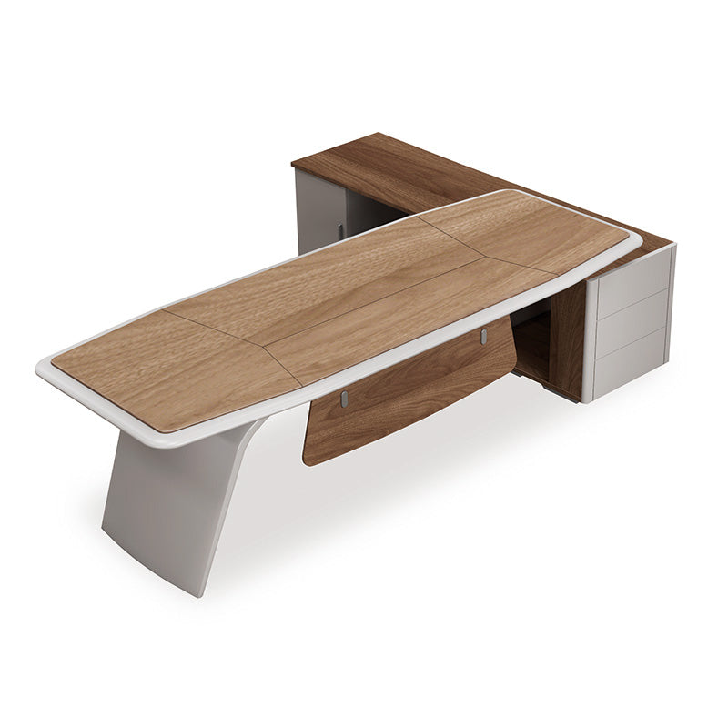 HUGO Executive Office Desk + Left Return - 240cm - Walnut + Ivory