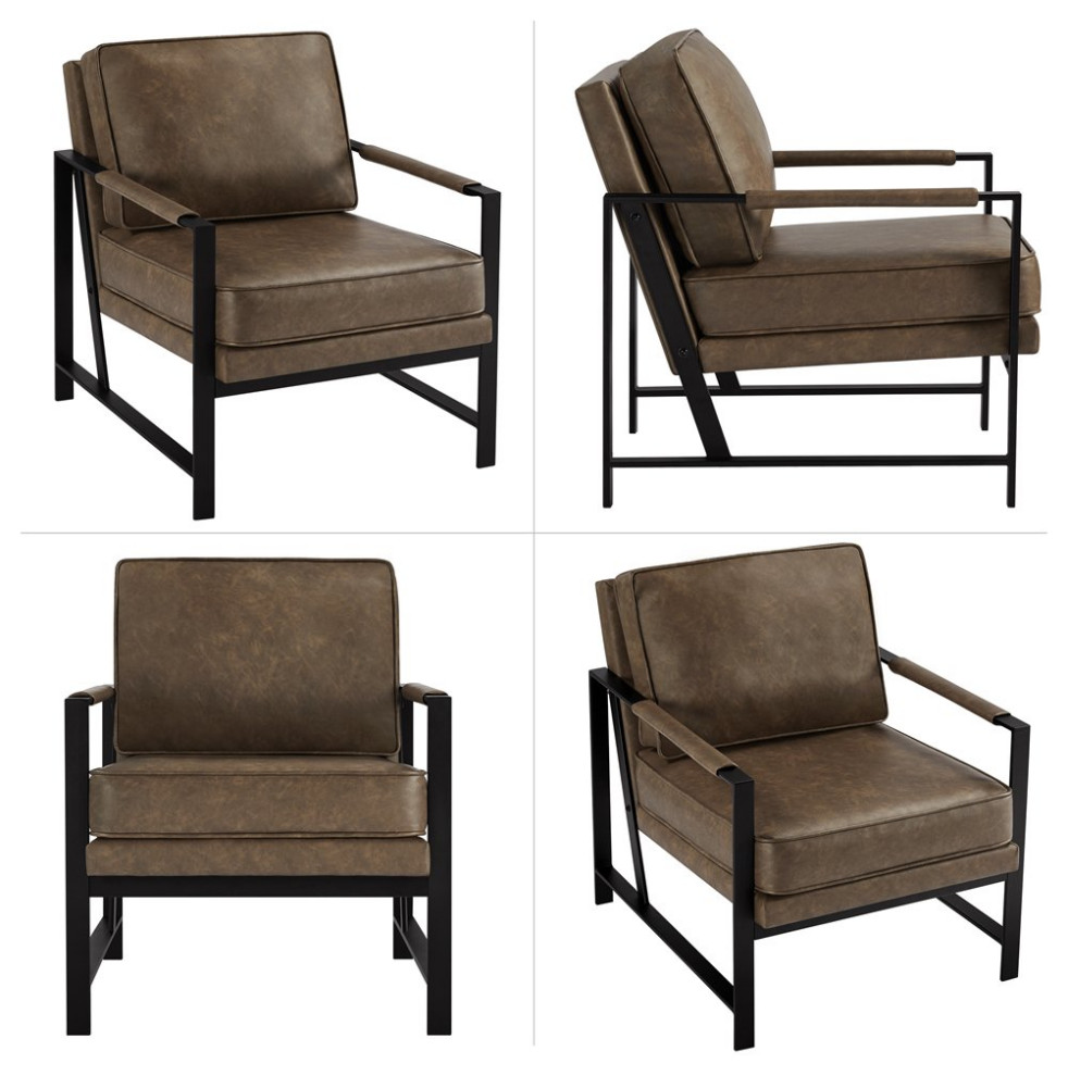 Set of 2  Retro Modern Accent Chair  Faux Leather Seat With Padded Arms  Brown   Industrial   Armchairs And Accent Chairs   by Declusia  Houzz