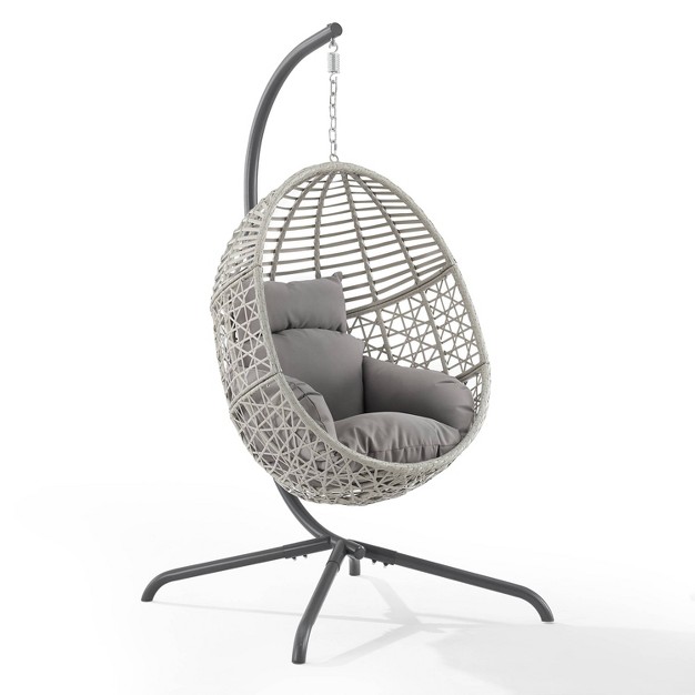 Lorelei Indoor outdoor Wicker Hanging Egg Chair Gray light Gray Crosley