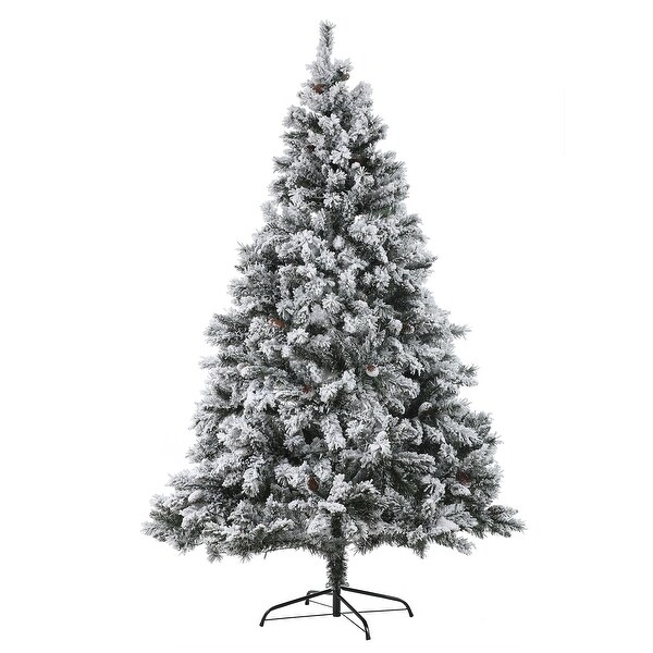 Snowflocked 7ft Artificial Christmas Tree with 350 Clear LED Lights and Pinecones