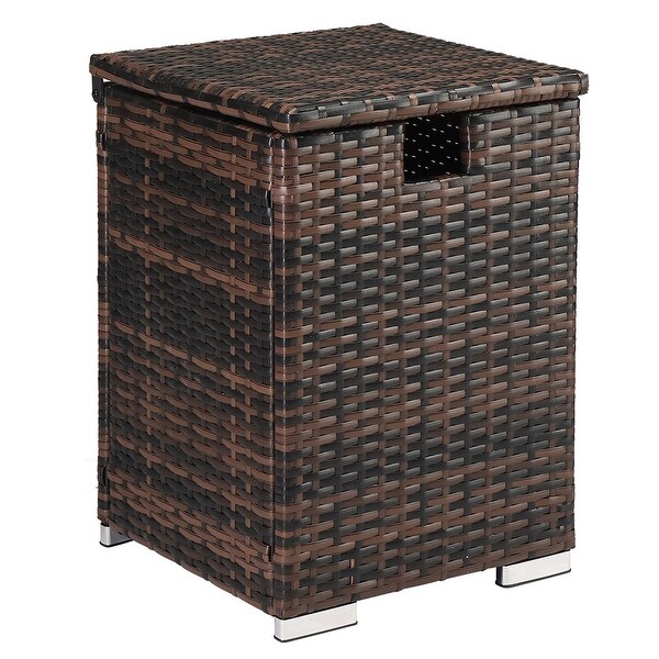 Multifunctional Gas Bottle Storage Rattan Side Table Brown Gradient