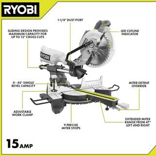 RYOBI 15 Amp 10 in. Corded Sliding Compound Miter Saw with LED Cutline Indicator TSS103