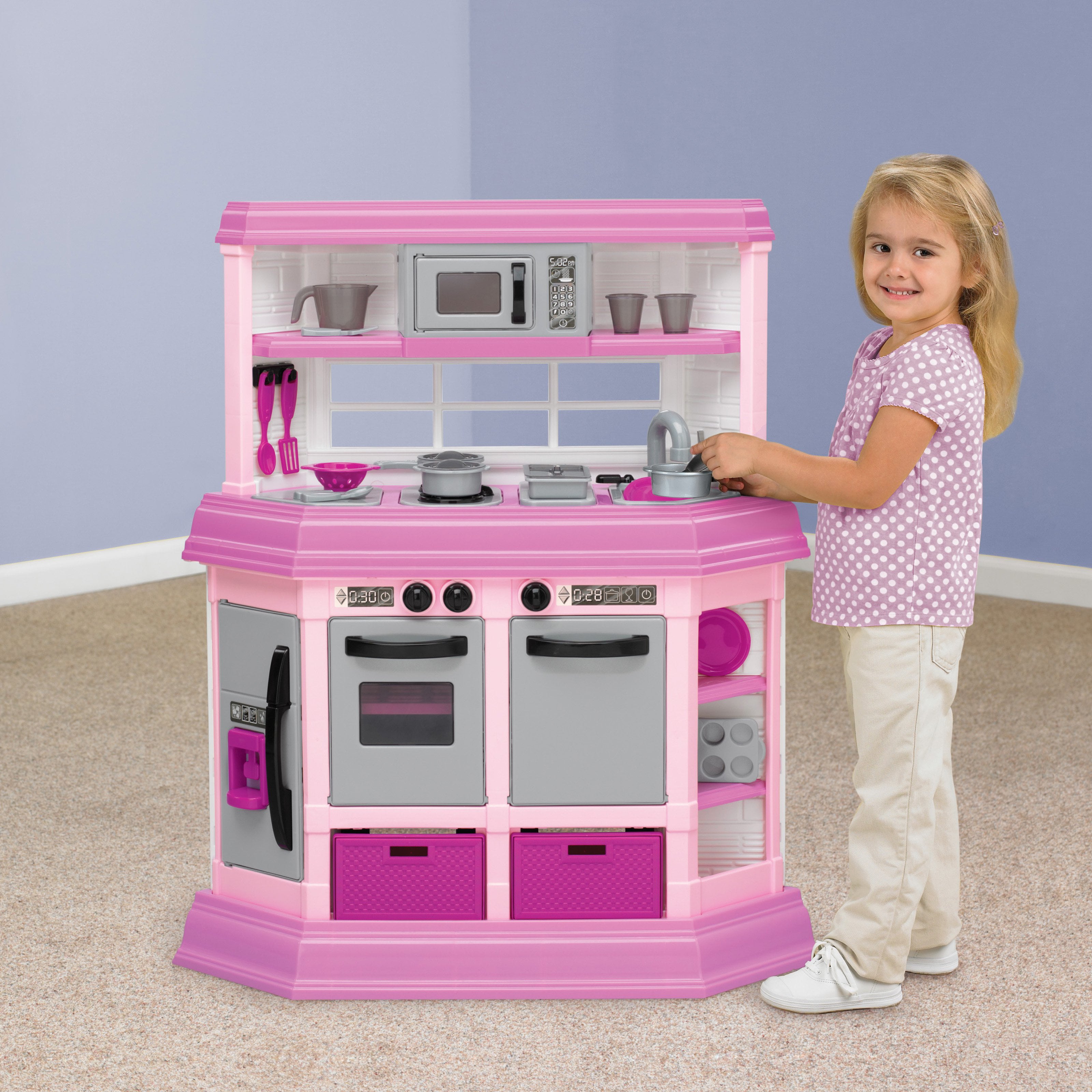 American Plastic Toys Deluxe Custom Play Kitchen with 22 Piece Accessory Play Set