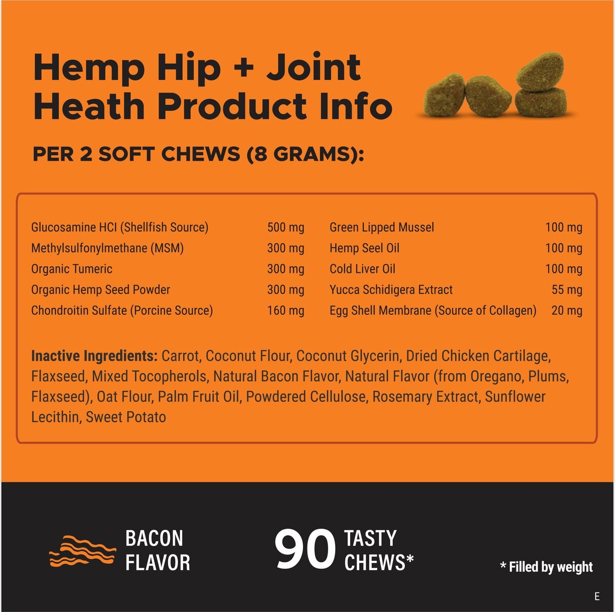 PetHonesty Hemp Hip + Joint Health Bacon Flavor Soft Chews Dog Supplement