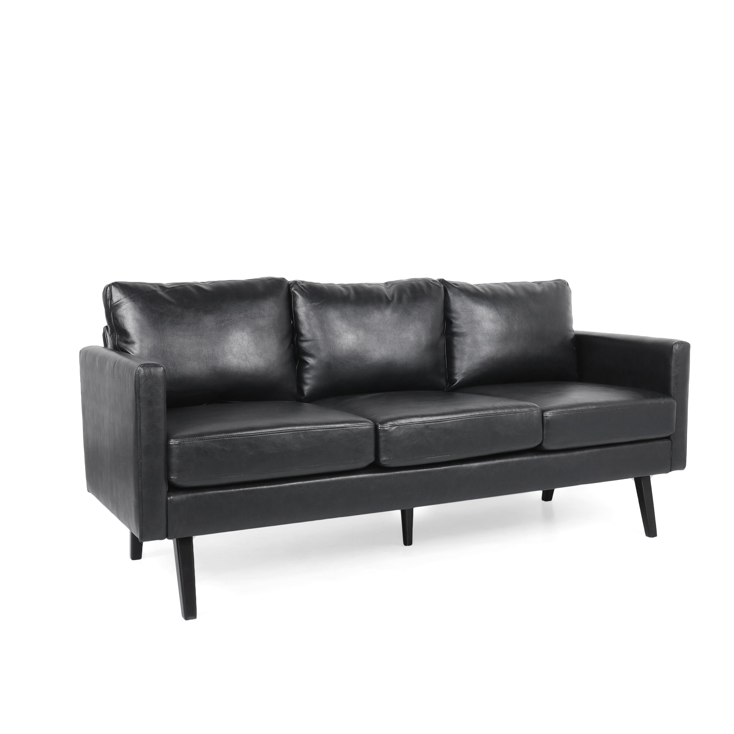 Dowd Mid Century Modern Faux Leather 3 Seater Sofa