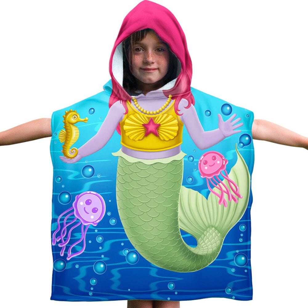 Mermaid and Friends Super Soft Plush Cotton Hooded Towel Poncho