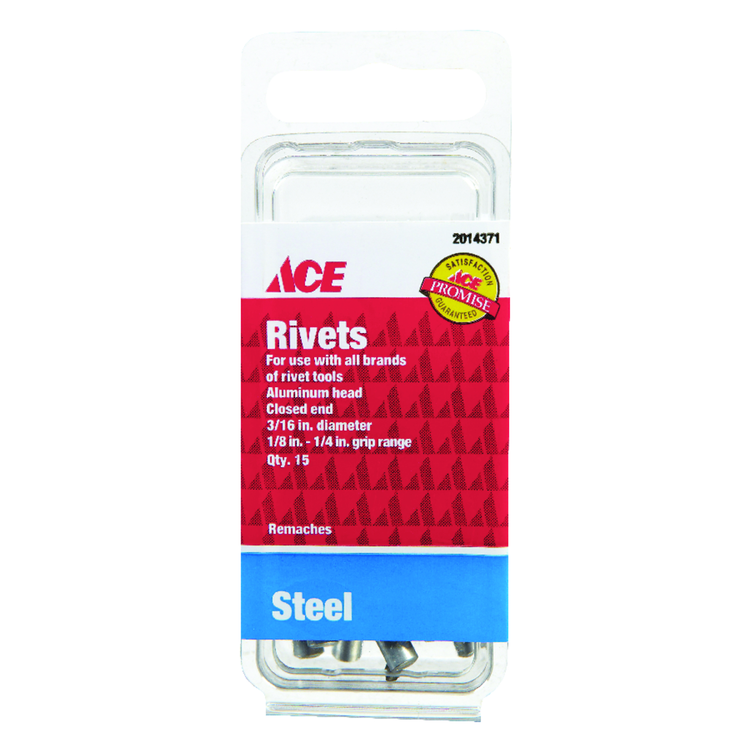 Ace 3/16 in. D X 1/4 in. Steel Rivets Silver 15 pk