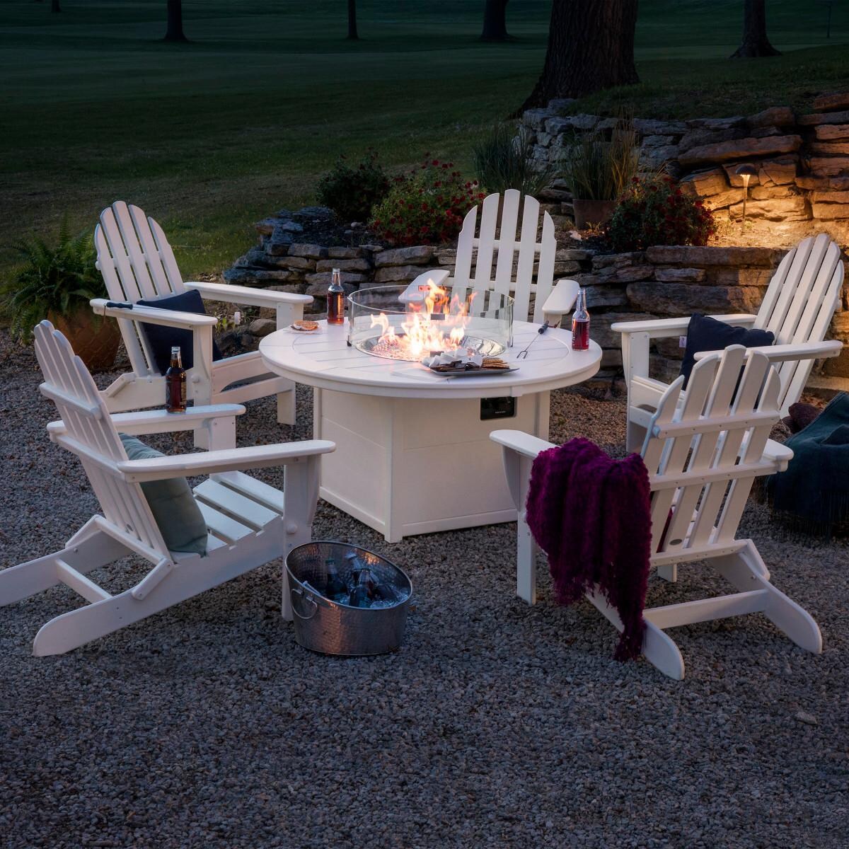 POLYWOOD Classic Folding Adirondack 6-Piece Conversation Set W/ Fire Pit Table