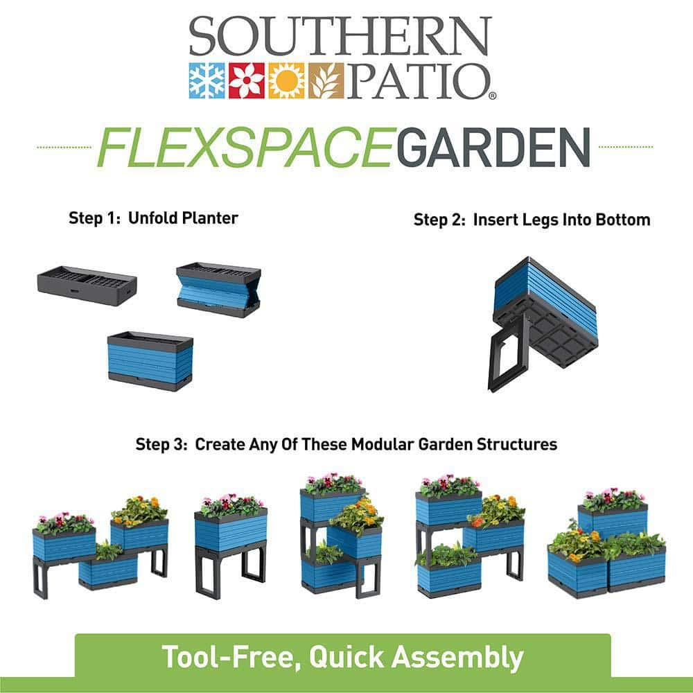 Southern Patio FlexSpace 22 in. x 11 in. x 13 in. Seabreeze Blue Resin Modular Raised Garden Bed HDR-090410