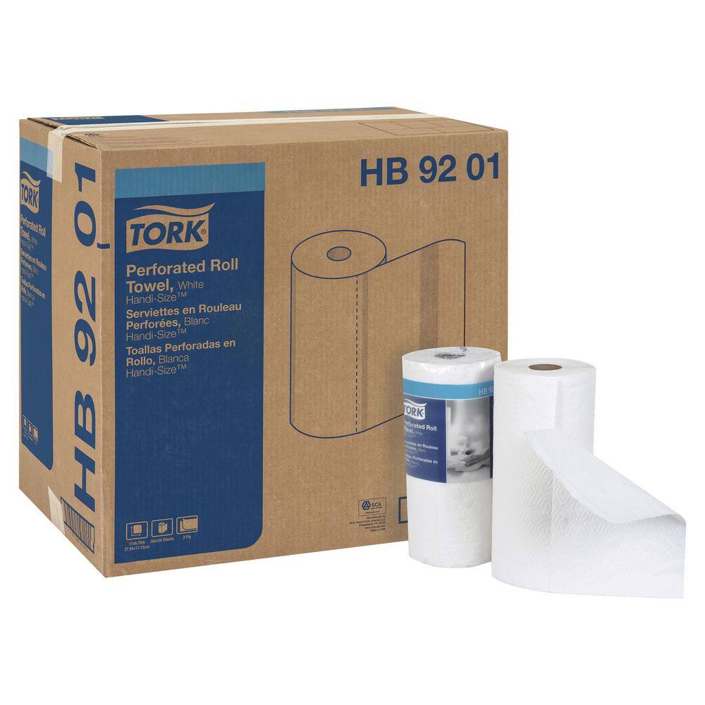 TORK Handi-Size Perforated Roll Towel 2-Ply 11 x 6.75 White (120 Sheets per Roll 30 Rolls per Carton) TRKHB9201