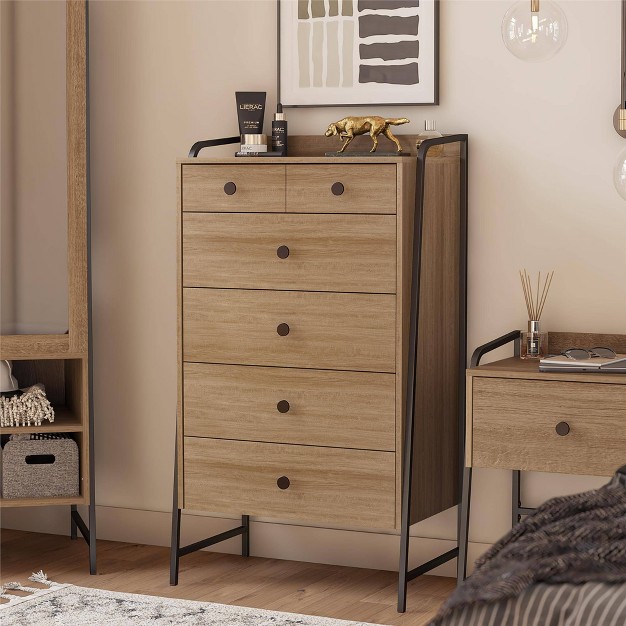 Bushwick Tall 5 Drawer Dresser Natural Novogratz