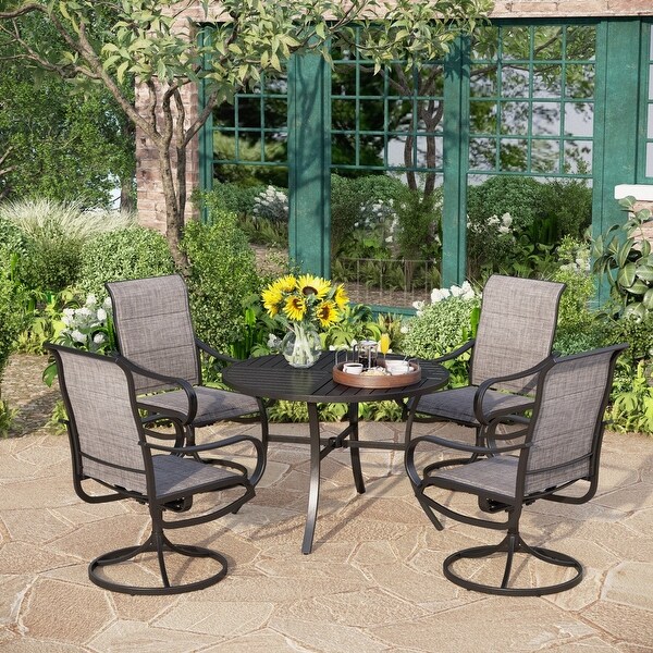 MAISON ARTS 5Piece Patio Dining Set of 4 Sling Swivel Chairs and 1 Round Ecoating Dining Table with Umbrella Hole