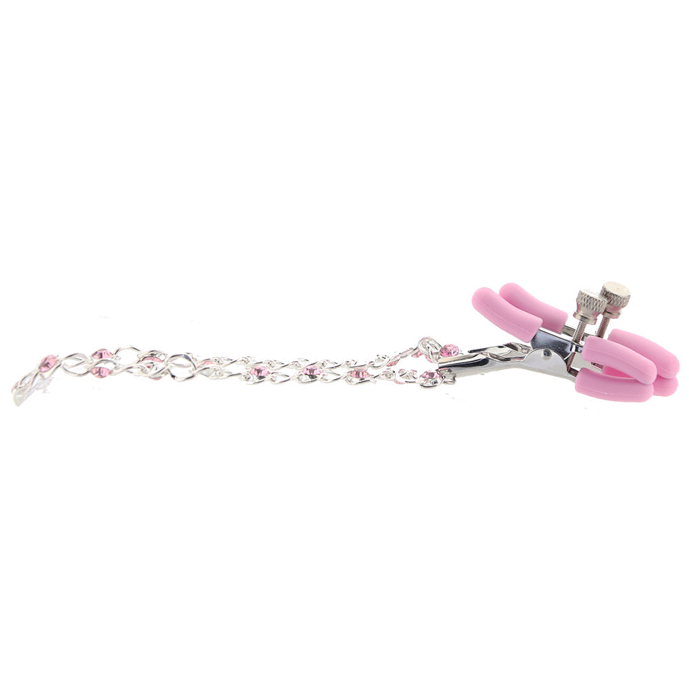 nipple play Crystal Chain Nipple Clamps in Pink