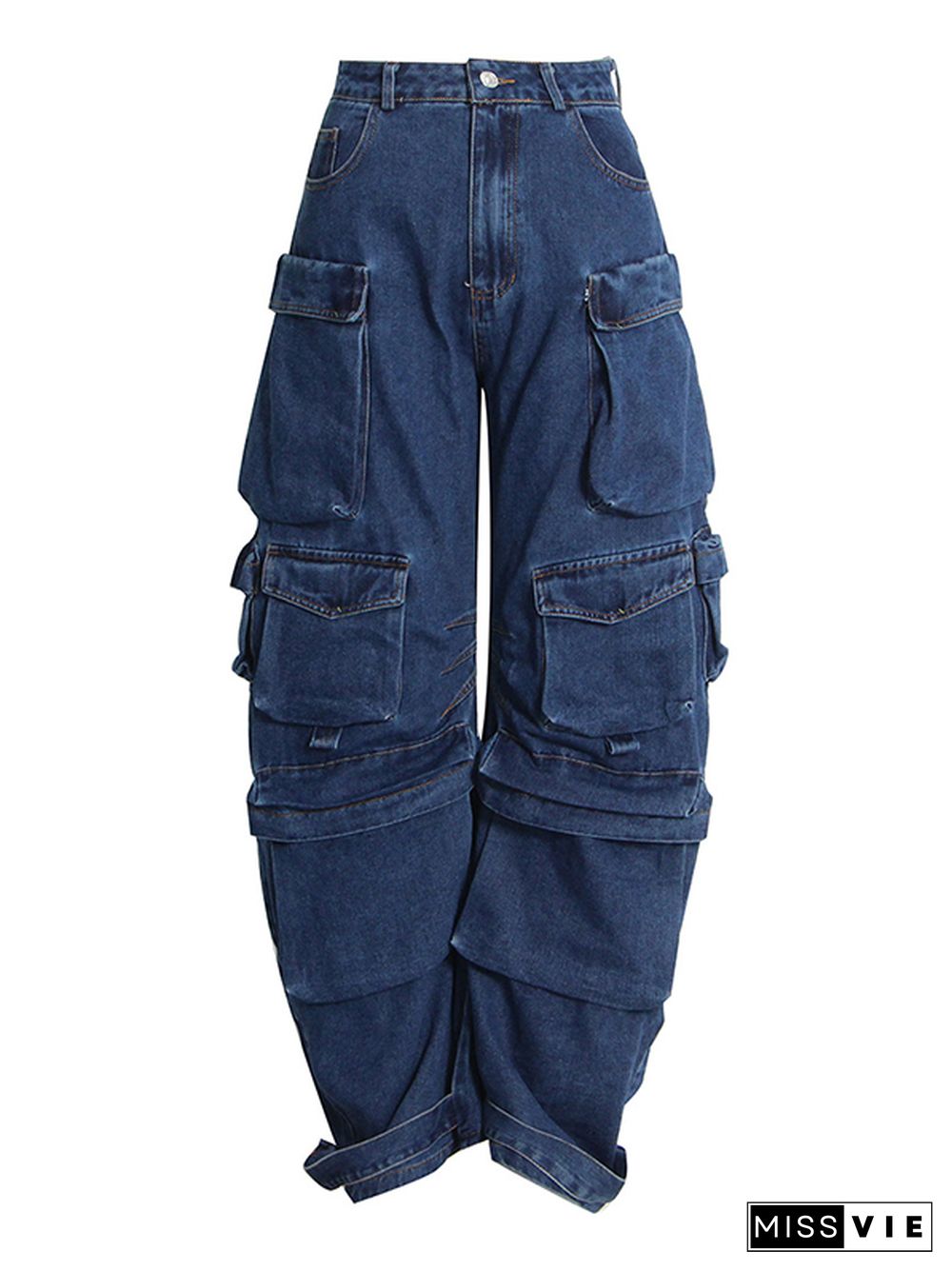 Original Wide Leg Loose Split-Joint With Big Pockets Jean Pants Bottoms