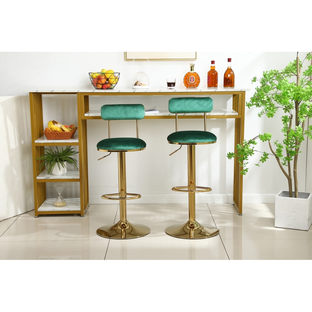 Modern Bar Stools Set of 2  Velvet Height Adjustable Barstools  Armless Kitchen Island Counter Chairs with Back   Footrest