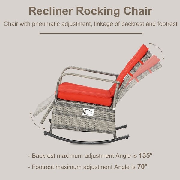 Outsunny Outdoor Wicker Rattan Recliner Rocking Cushioned Chair with Footrest and 135 Degrees of Comfort