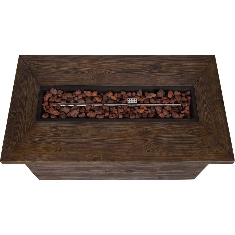 Shine Company Merida Rectangular Outdoor Propane Gas Brown Fire Pit Table with Lava Rock 48 in. Long 6203BR