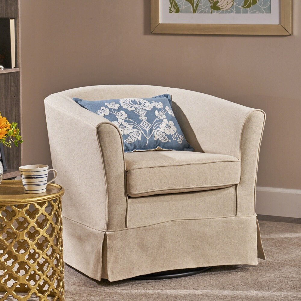 Cecilia Natural Fabric Swivel Chair with Loose Cover by Christopher Knight Home - 28.75