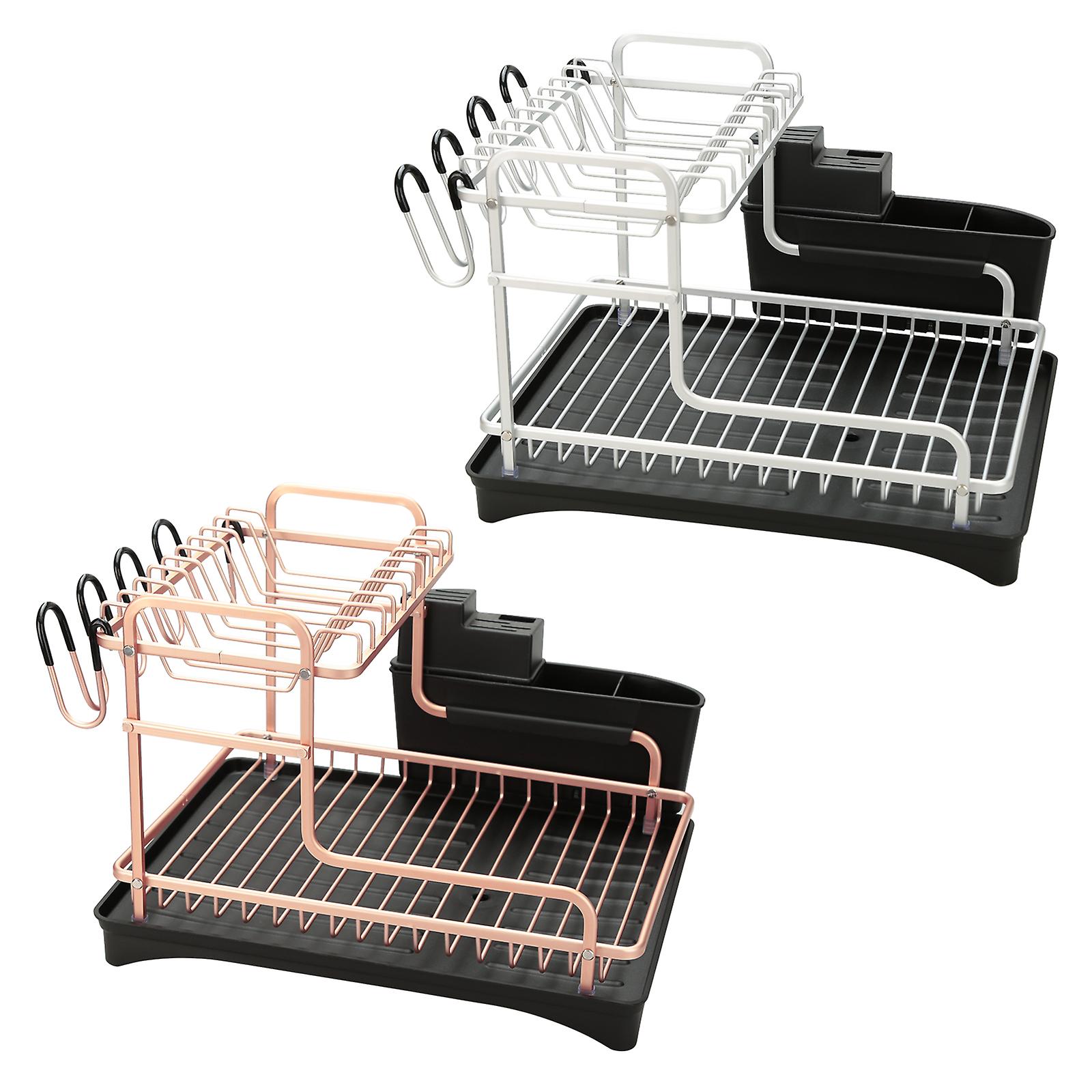 Double Dish Rack Water Plate Kitchen Cutlery Rack Black Silver Large Quantity And Excellent Price Champagne With Black No.181896