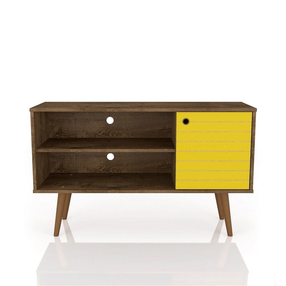 Modern TV Stand with 2 Shelves and 1 Door in Rustic Brown and Yellow