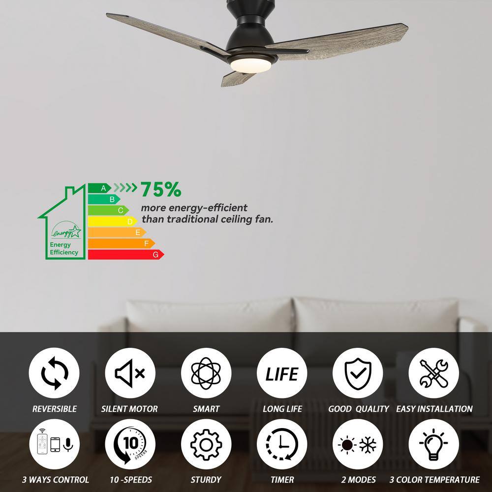 CARRO Tilbury 44 in. Integrated LED IndoorOutdoor Black Smart Ceiling Fan with Light and Remote Works with AlexaGoogle Home HS443J3-L11-BS-1-FM