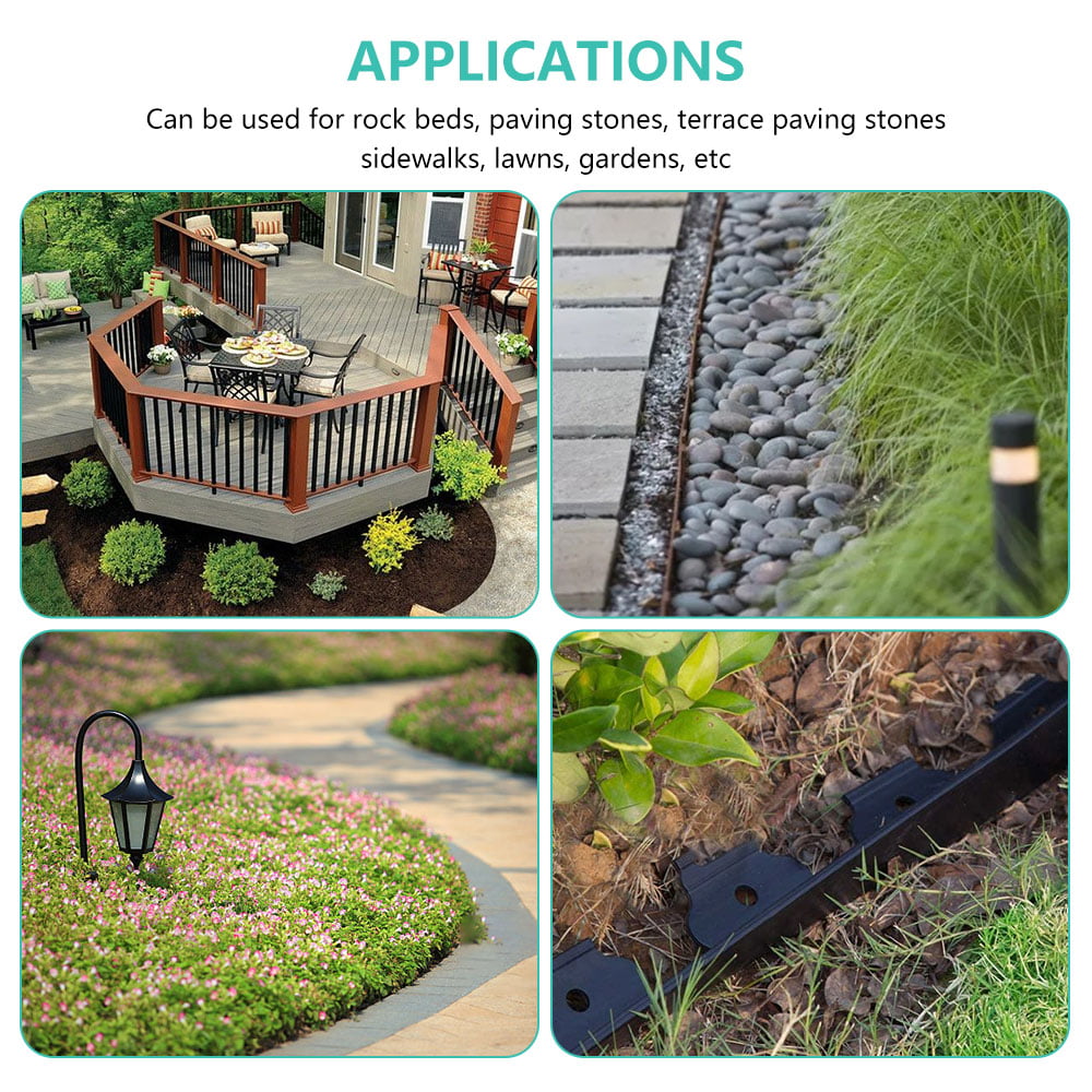 Willstar Flexible Garden Edge Border Wall, Plastic Garden Grass Lawn Edge with 5 Fixing Nails No-Dig Lands (Black - 3m)