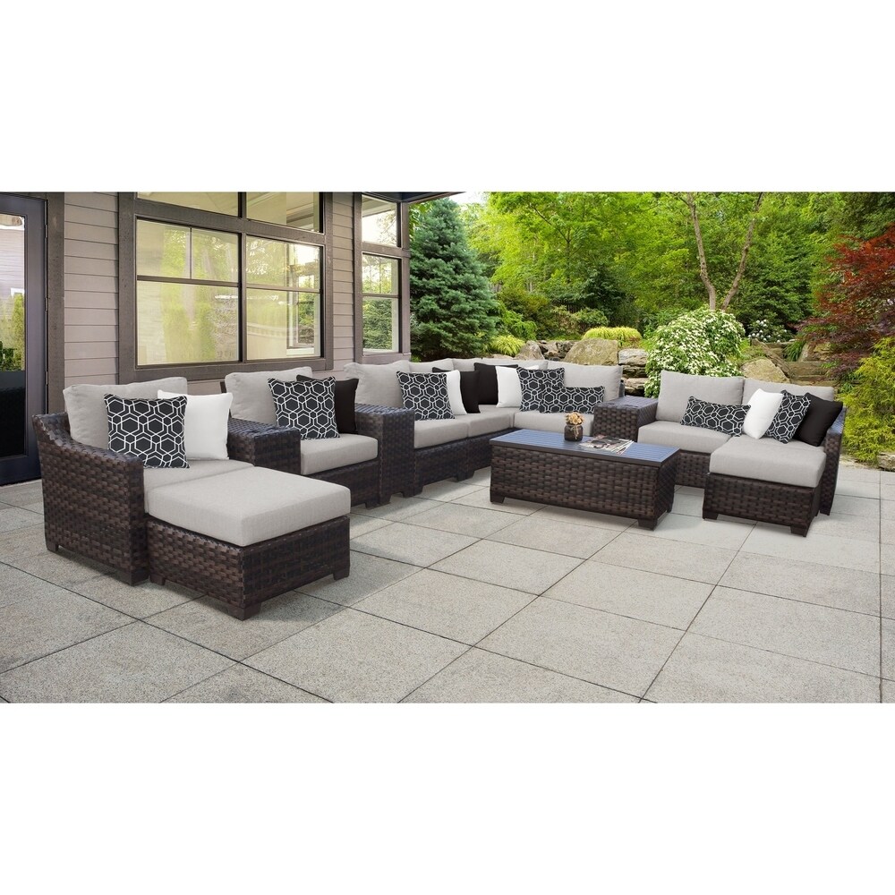 kathy ireland River Brook 14 Piece Outdoor Wicker Patio Furniture Set 14a