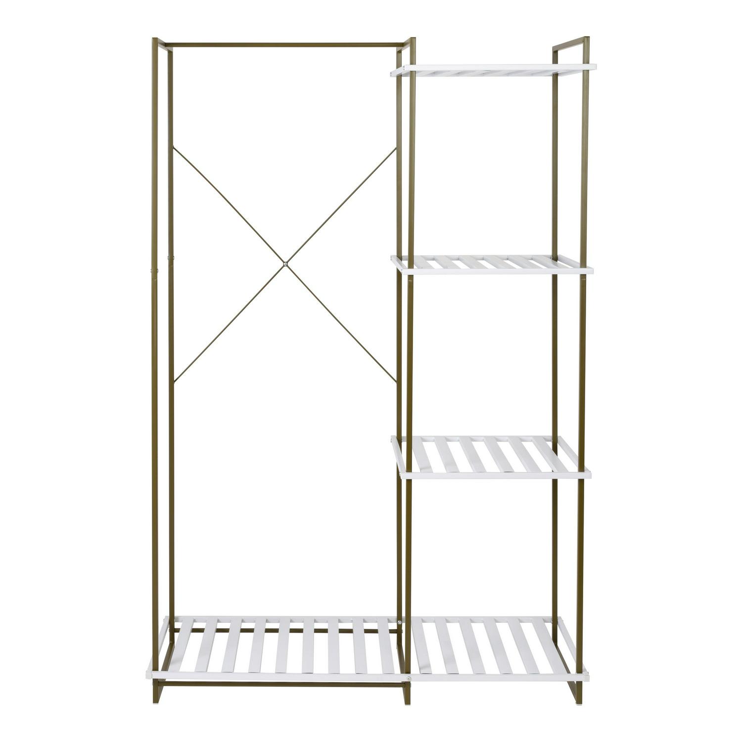 Honey-Can-Do Freestanding Open Metal Closet Wardrobe， Olive and White，Shelves and Shelf Units Olive，Steel