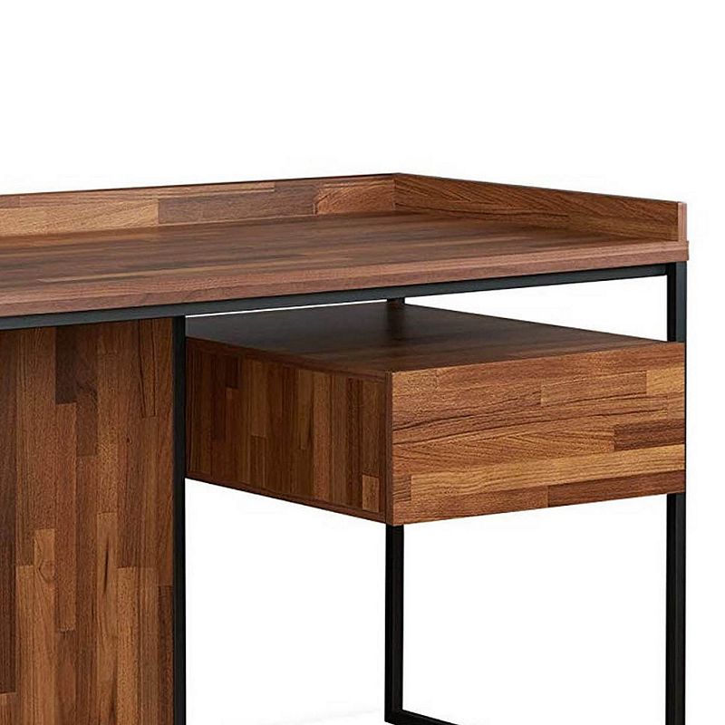 Wooden Top Desk With Rectangular  Metal  frame，  Walnut Brown and Sandy Black